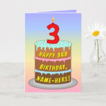 [ Thumbnail: 3rd Birthday — Fun Cake & Candle, With Custom Name Card ]