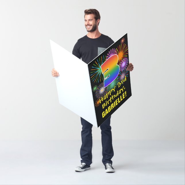 3rd Birthday: Fun Fireworks Pattern & Rainbow 3 Card (In Situ)