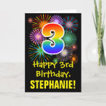 [ Thumbnail: 3rd Birthday: Fun Fireworks Pattern + Rainbow 3 Card ]