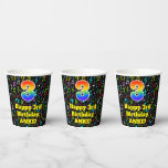 [ Thumbnail: 3rd Birthday: Fun Music Notes Pattern, Rainbow 3 Paper Cups ]