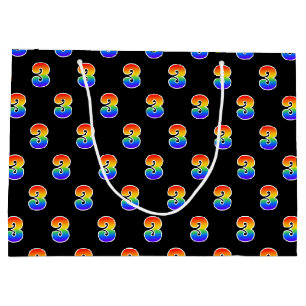 3rd Birthday: Fun Rainbow Event Number 3 Pattern Large Gift Bag