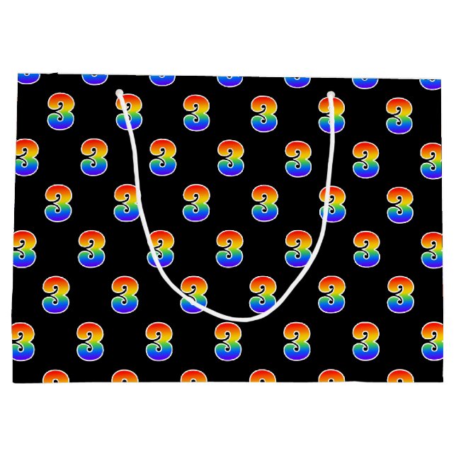 3rd Birthday: Fun Rainbow Event Number 3 Pattern Large Gift Bag (Back)