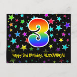 [ Thumbnail: 3rd Birthday: Fun Stars Pattern, Rainbow 3, Name Postcard ]