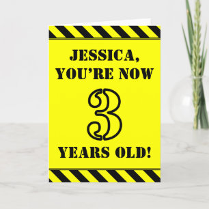 3rd Birthday: Fun Stencil Style Text, Custom Name Card