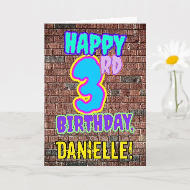 3rd Birthday - Fun, Urban Graffiti Inspired Look Card (Small Plant)