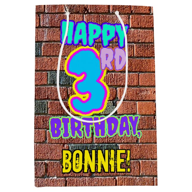 3rd Birthday: Fun, Urban Graffiti Inspired Look Medium Gift Bag (Front)