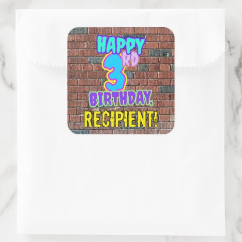 3rd Birthday  Fun Urban Graffiti Inspired Look Square Sticker