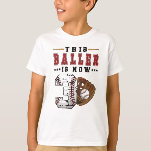 3rd Birthday Gift Baseball Player 3 Year Old Boy T_Shirt