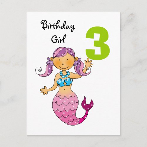 3rd birthday gift for a girl cute mermaid postcard