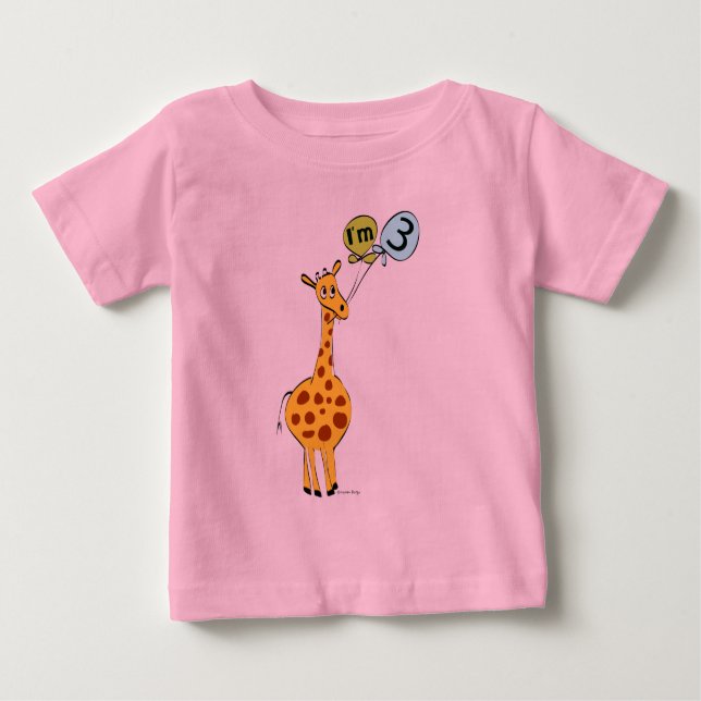 3rd Birthday Giraffe and Balloons Baby T-Shirt (Front)