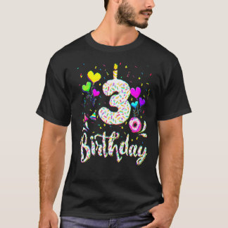 3rd Birthday Girl 3 Years Old Bday Doughnut Party T-Shirt