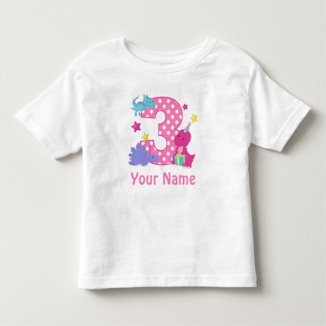 3rd Birthday Girl Dinosaur Personalized T Shirt (Front)