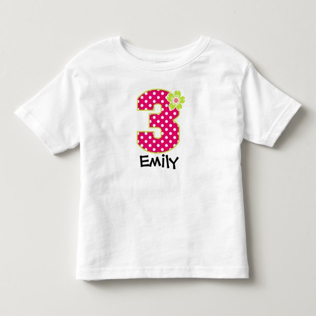 3rd Birthday Girl Hot Pink & Green Dots Toddler T-shirt (Front)