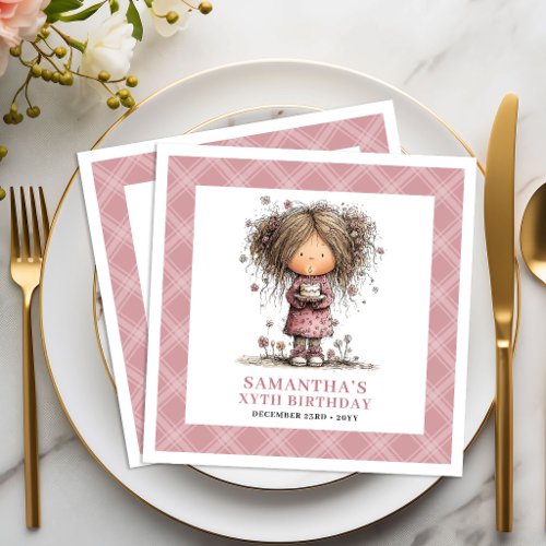 3rd Birthday Girl Party Whimsical Funny Pink Paper Dinner Napkins