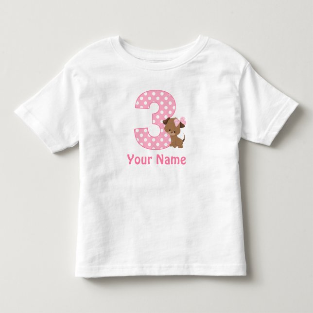 3rd Birthday Girl Puppy Personalized T Shirt (Front)