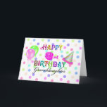 3rd Birthday Granddaughter Card<br><div class="desc">A fun party birthday card for a 3 year old granddaughter with confetti in the background in pastel colors, the center with colorful "Happy 3rd Birthday" and "Granddaughter" in black. On the left side of the words you find a pink polka dot balloon and a green polka dot balloon, a...</div>