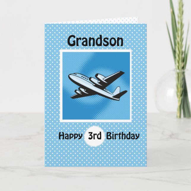 3rd Birthday, Grandson, Airplane on Blue Card (Front)