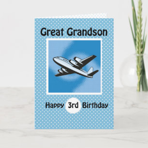 3rd Birthday, Great Grandson, Airplane on Blue Card
