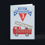 3rd Birthday Great Grandson, Firetruck Card<br><div class="desc">Birthday wishes are rushing through with this cute red fire truck to celebrate your Great Grandsonâ€™s 3rd birthday!</div>