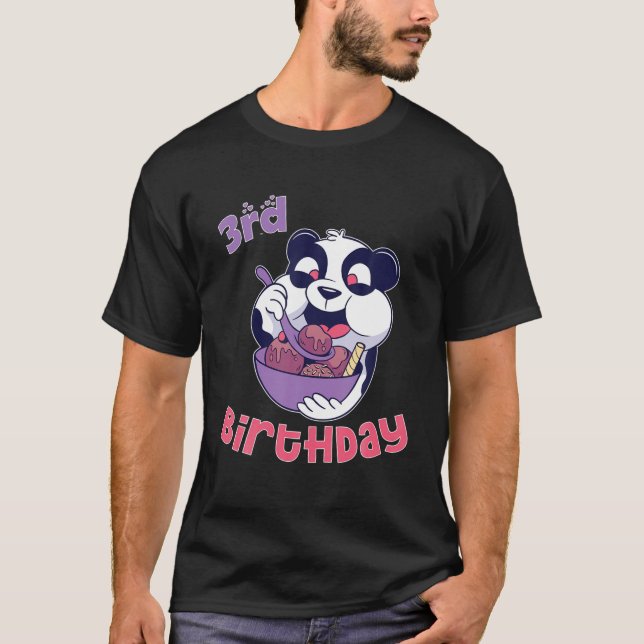 3Rd Birthday Ice Cream Panda Party Theme T-Shirt (Front)