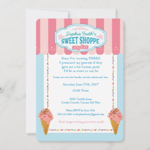 3rd Birthday Ice Cream Party Invitations Sweet