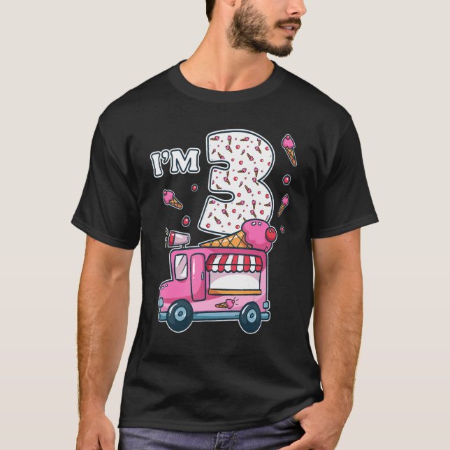 3rd Birthday Ice Cream Truck Crew I'm 3 Party Ice  T-Shirt (Front)