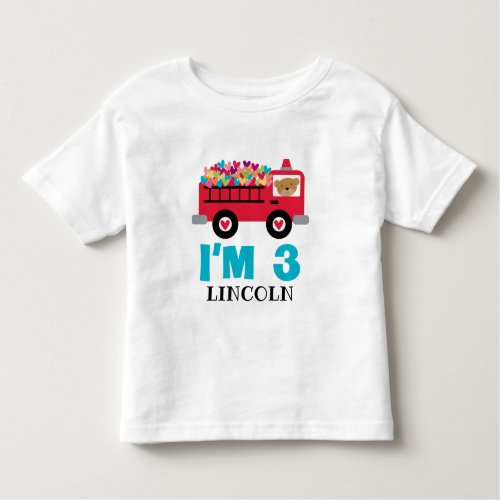 3rd Birthday Im 3 Fire Truck Toddler T_shirt