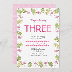 3rd Birthday Invitation tropical flamingo
