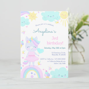 3rd birthday invitation with a funny unicorn.