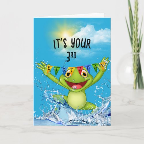 3rd Birthday Jumping Frog in Water Card