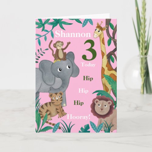 3rd Birthday jungle friends card