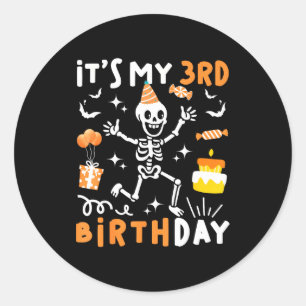 3rd birthday kids funny skeleton 3rd boo day classic round sticker