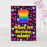 [ Thumbnail: 3rd Birthday: Loving Hearts Pattern, Rainbow # 3 Card ]
