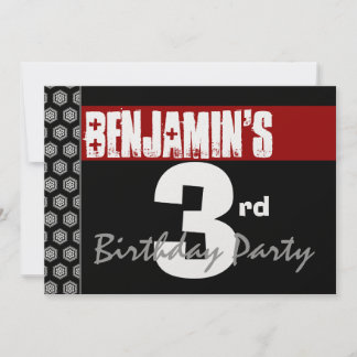 3rd Birthday Modern For Him Red White Black W1936 Invitation