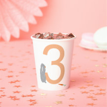 3rd Birthday Modern Minimal Grey Bunny Party Cups