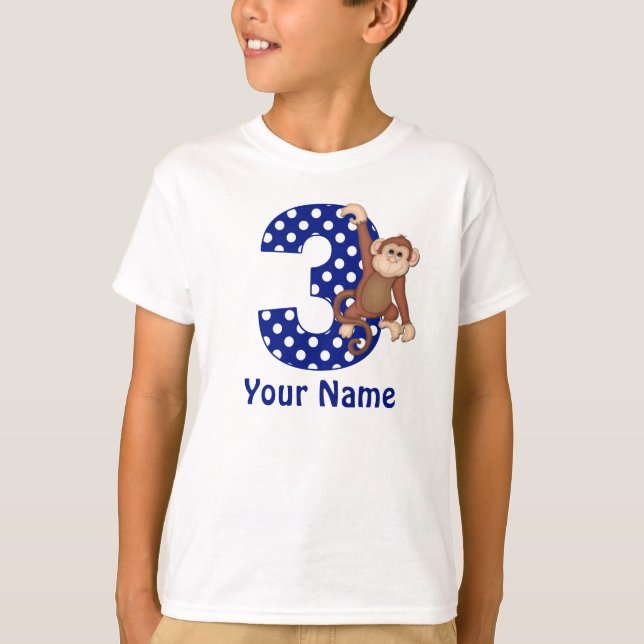 3rd Birthday Monkey Blue Personalized Shirt (Front)