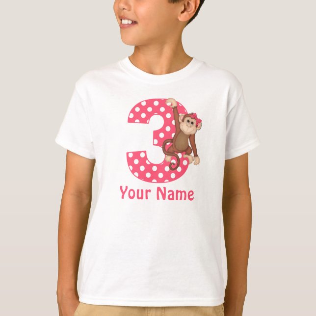 3rd Birthday Monkey Girl Personalized Shirt (Front)