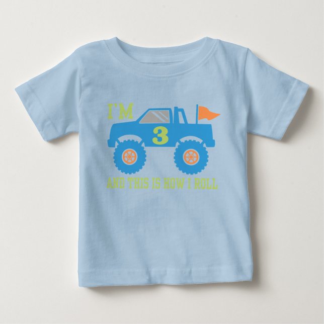 3rd Birthday Monster Truck Baby T-Shirt (Front)