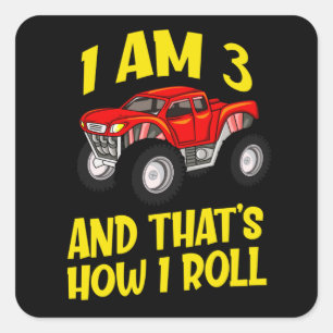 3rd Birthday Monster Truck Kids Car Gift Square Sticker