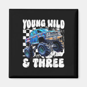 3rd Birthday Monster Truck Young Wild And Three 3  Magnet