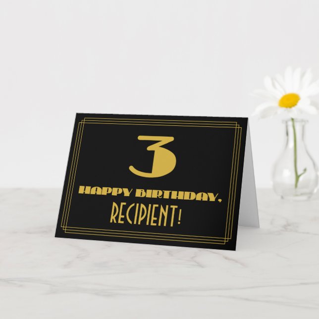3rd Birthday: Name + Art Deco Inspired Look "3" Card (Small Plant)
