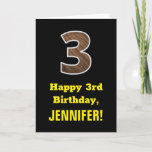 [ Thumbnail: 3rd Birthday: Name, Faux Wood Grain Pattern "3" Card ]