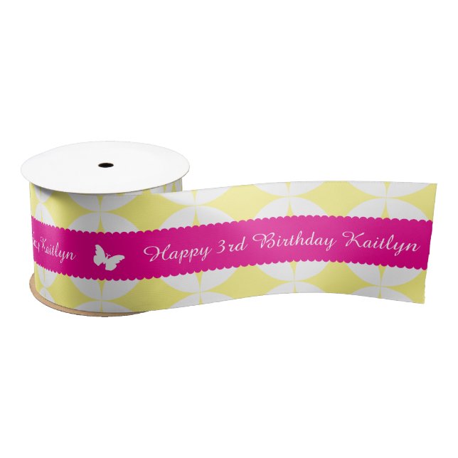 3rd birthday name pink white butterfly ribbon (Spool)