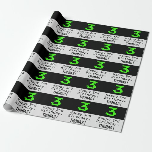 3rd Birthday Nerdy Geeky Style 3 And Name Wrapping Paper Zazzle 