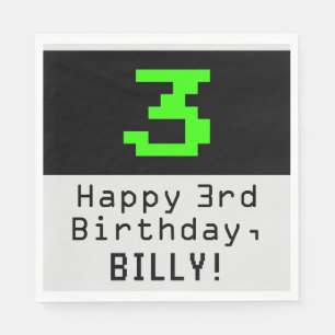 3rd Birthday - Nerdy / Geeky Style "3" & Name Napkins