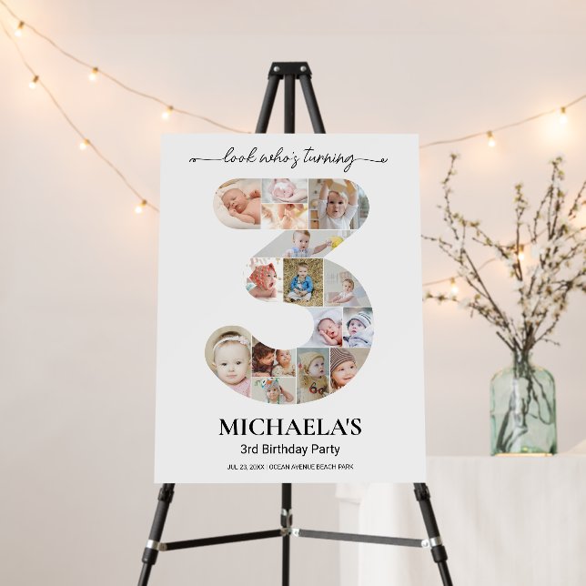 3rd Birthday Number 3 Custom Photo Collage Party Foam Board (In Situ (Stand))