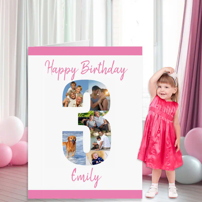 3rd Birthday Number 3 Photo Collage Jumbo Card | Zazzle