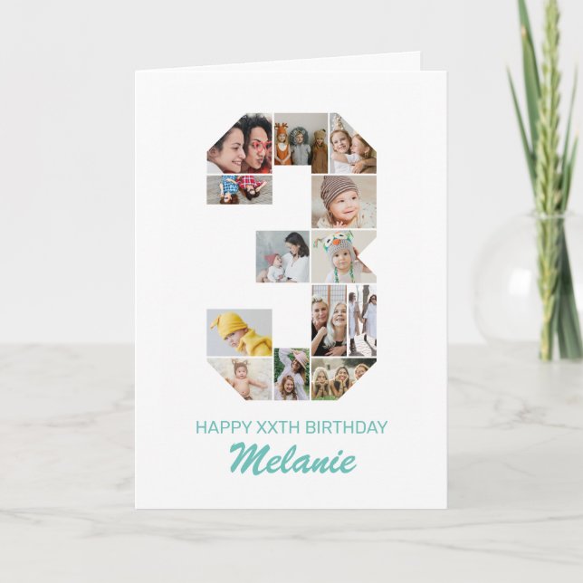 3rd Birthday Number 3 Photo Collage Personalized Card (Front)