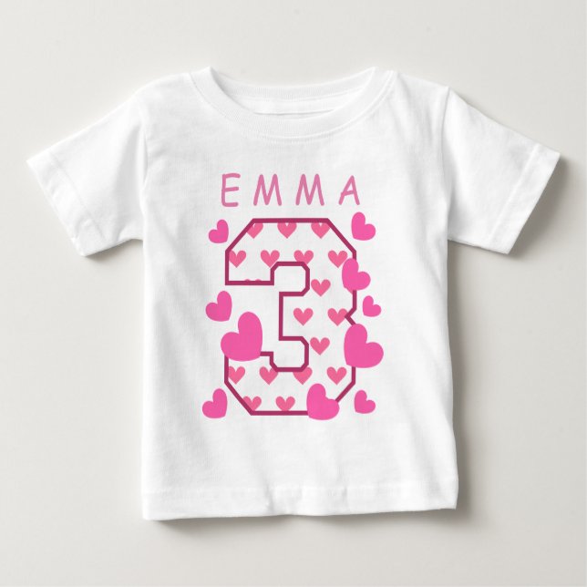 3rd Birthday One with Hearts Custom Name A04 Baby T-Shirt (Front)
