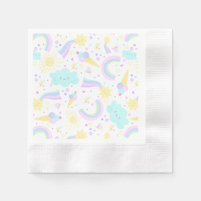 3rd birthday Paper Napkin with a funny unicorn. (Front)